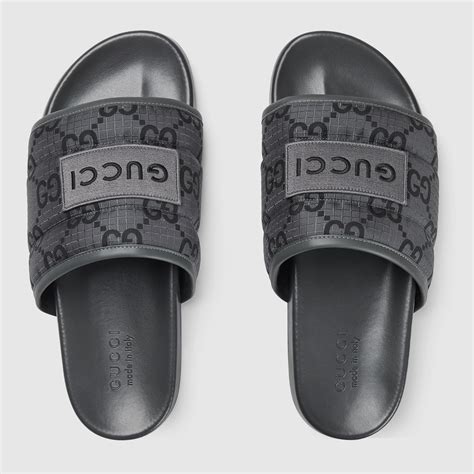 Men's GG slide sandal in black polyester 